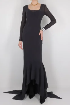 abito lungo in crepe de chine