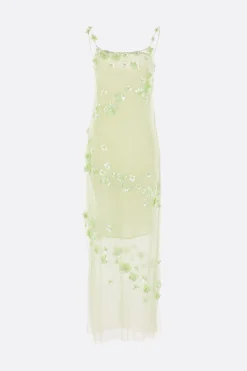 abito lungo in tulle ricamato