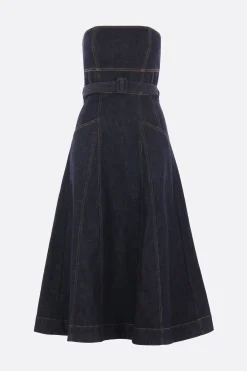 abito midi in denim con cintura