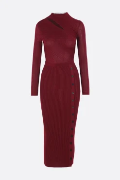 abito midi in maglia a coste con cut-out