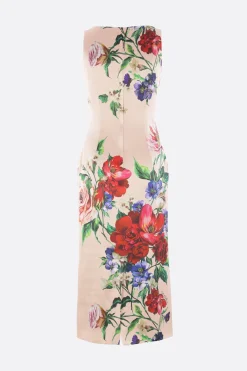 abito midi in raso stretch stampa fiori