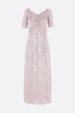 abito off-the-shoulder in pizzo laminato