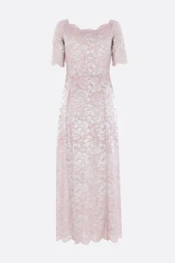 abito off-the-shoulder in pizzo laminato
