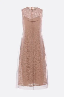 abito smanicato double-layer in pizzo e tulle