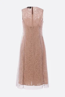 abito smanicato double-layer in pizzo e tulle