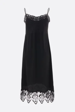 abito sottoveste in crepe de chine con bordi in pizzo