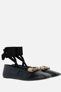 ballerina in pelle liscia con dettaglio in pelle di pitone