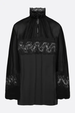 blusa in crepe de chine e pizzo