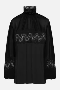blusa in crepe de chine e pizzo