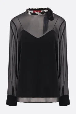 blusa in georgette con torchon gioiello