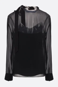 blusa in georgette con torchon gioiello