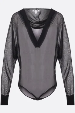 body con cappuccio in maglia sottile
