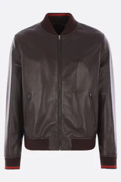 bomber in pelle ricamo logo