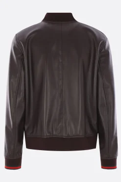 bomber in pelle ricamo logo