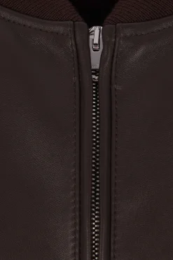 bomber in pelle ricamo logo