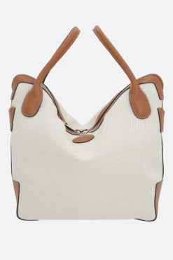 borsa a mano media in canvas e pelle liscia