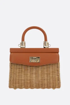 borsa a mano Paris small in midollino e pelle liscia