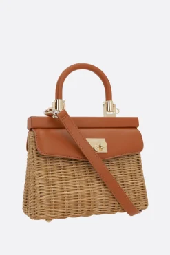borsa a mano Paris small in midollino e pelle liscia