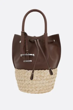 borsa a secchiello Bux mini in pelle e paglia