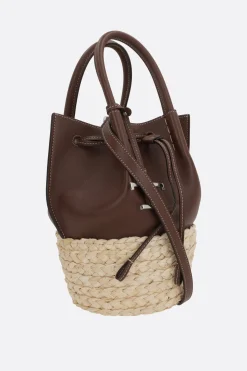 borsa a secchiello Bux mini in pelle e paglia
