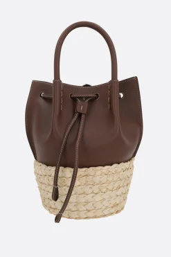borsa a secchiello Bux mini in pelle e paglia