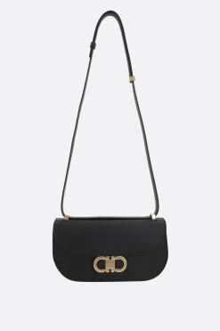 borsa a spalla Double Gancini mini in pelle martellata