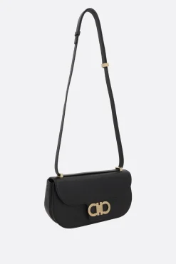 borsa a spalla Double Gancini mini in pelle martellata