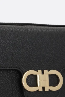 borsa a spalla Double Gancini mini in pelle martellata