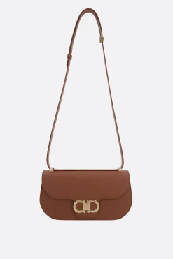 borsa a spalla Double Gancini mini in pelle martellata