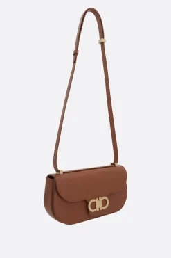 borsa a spalla Double Gancini mini in pelle martellata
