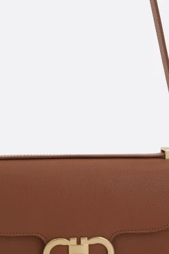 borsa a spalla Double Gancini mini in pelle martellata