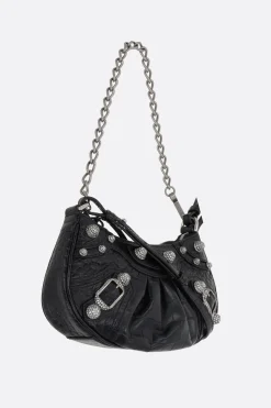 borsa a spalla Le Cagole mini in pelle stampa coccodrillo