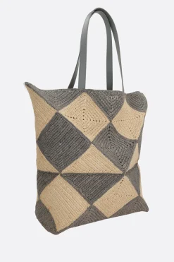 borsa Puzzle Fold Tote XL in rafia