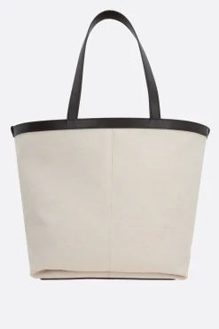 borsa tote in canvas e pelle liscia