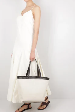 borsa tote in canvas e pelle liscia