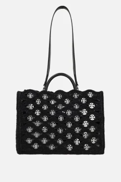 borsa tote in rafia con dischi signature