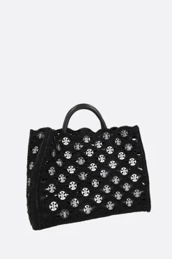 borsa tote in rafia con dischi signature