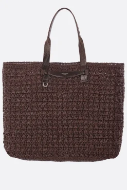 borsa tote in rafia sintetica e pelle
