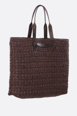 borsa tote in rafia sintetica e pelle