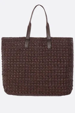 borsa tote in rafia sintetica e pelle