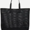 borsa tote in rafia sintetica e pelle