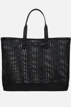 borsa tote in rafia sintetica e pelle