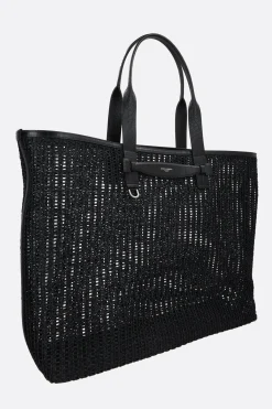 borsa tote in rafia sintetica e pelle
