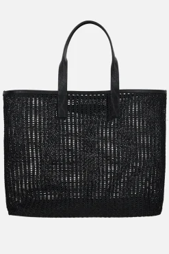 borsa tote in rafia sintetica e pelle