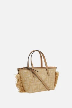 borsa tote Roll mini in jacquard FF e rafia