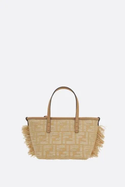 borsa tote Roll mini in jacquard FF e rafia