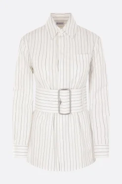 camicia in cotone a righe con cintura