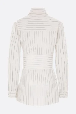 camicia in cotone a righe con cintura