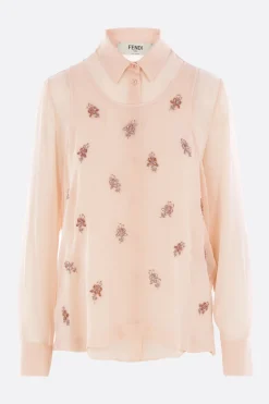 camicia in georgette con top ricamato