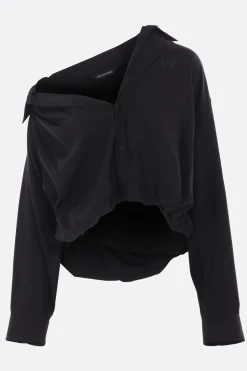 camicia One Shoulder in popeline fluido